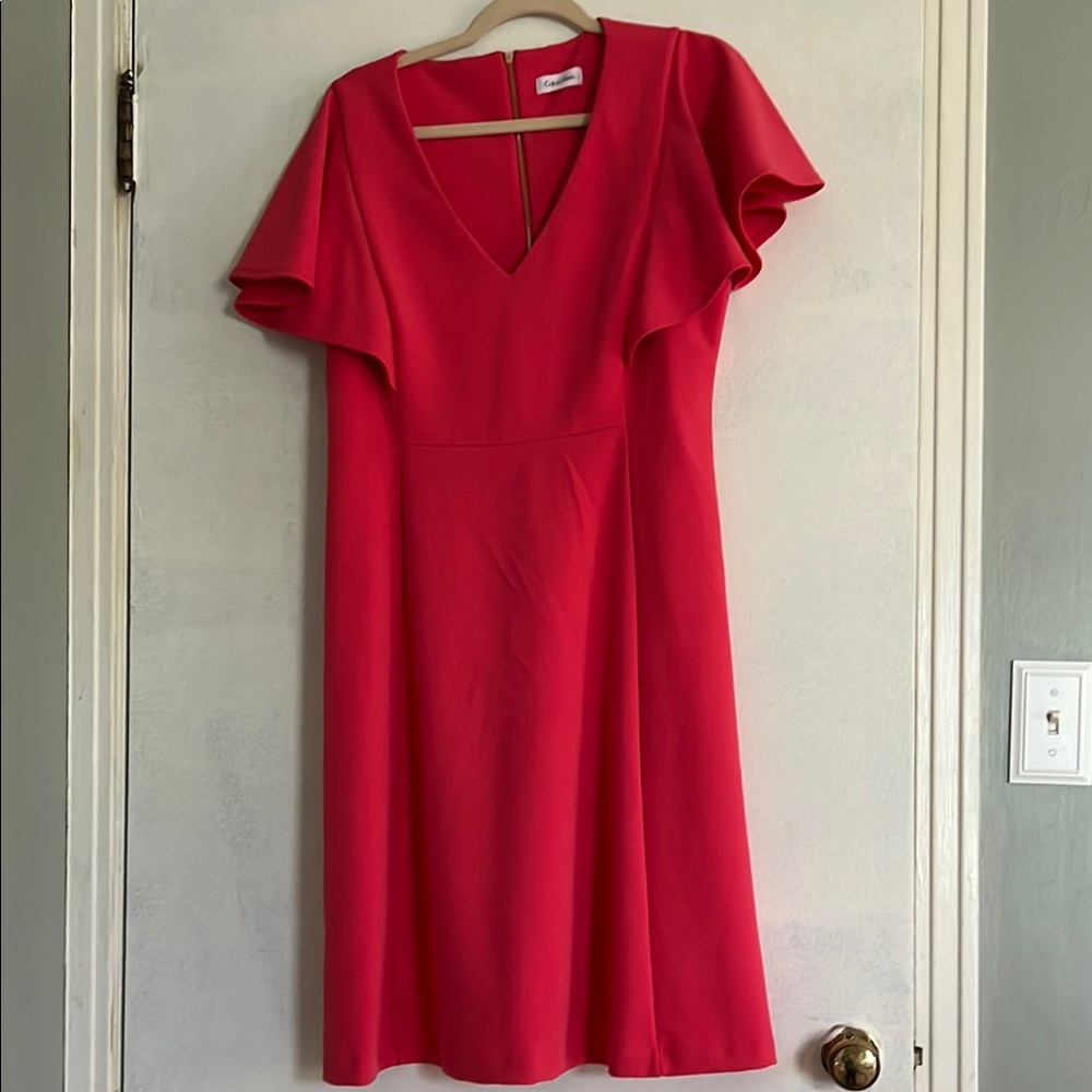 Calvin Klein Pink Flutter Sleeve Midi Dress